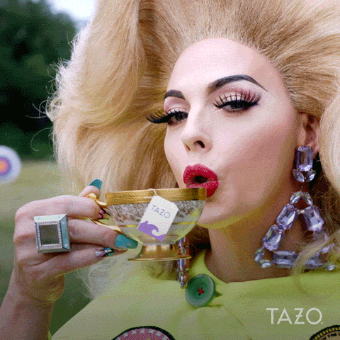 A GIF of Alyssa Edwards pretending to sip tea